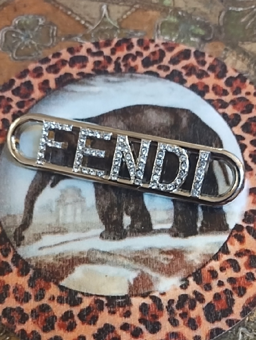 Gold-Tone Rhinestone Logo Pin - Brooch
